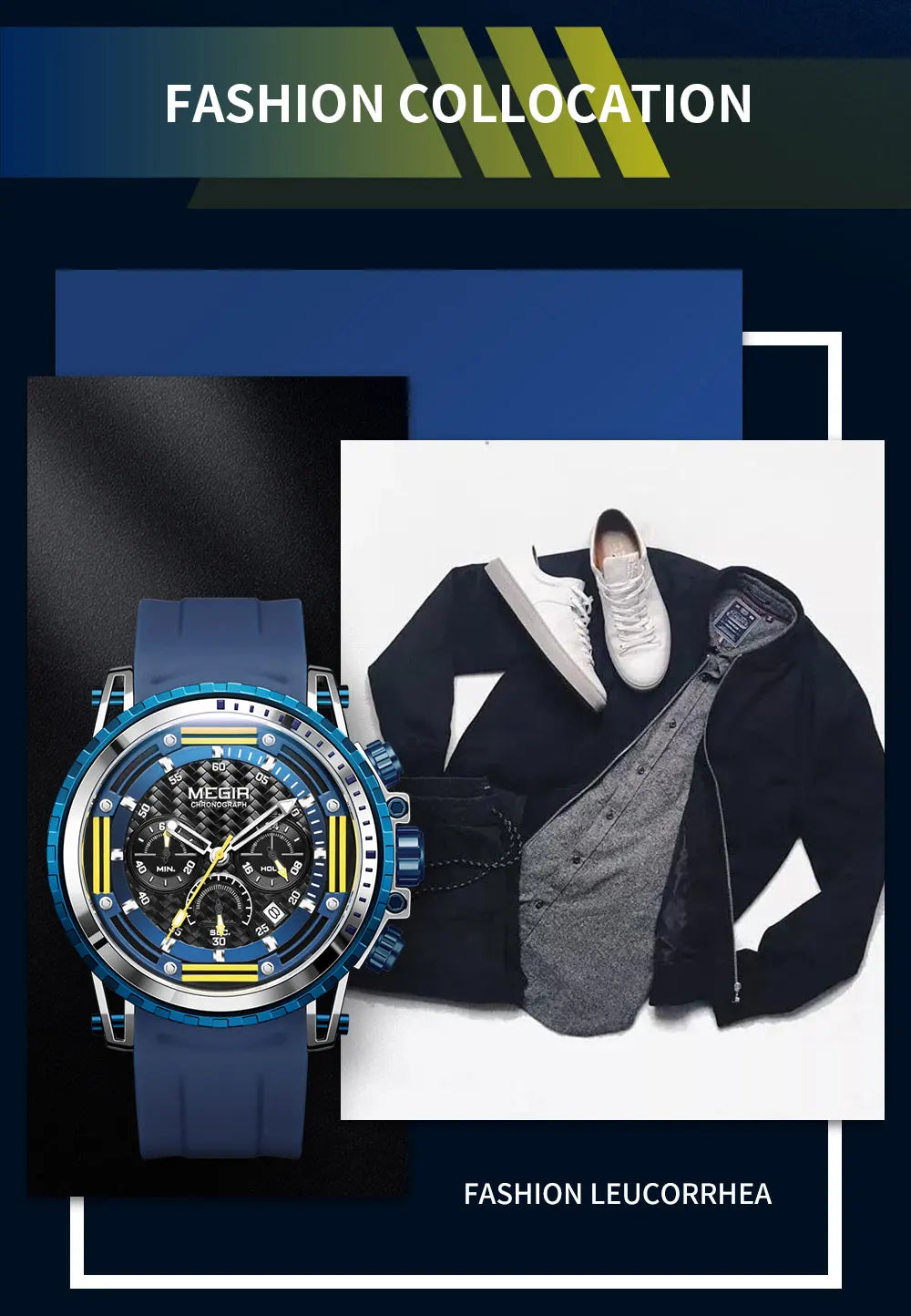 MEGIR Watches for Men Fashion Chronograph Quartz Watch with Silicone Strap Waterproof Sport Wristwatch relogio часы montre reloj