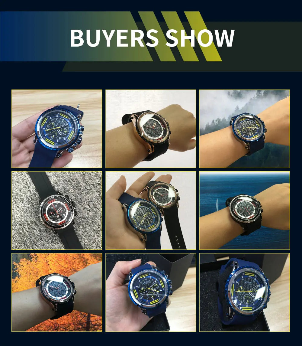MEGIR Watches for Men Fashion Chronograph Quartz Watch with Silicone Strap Waterproof Sport Wristwatch relogio часы montre reloj