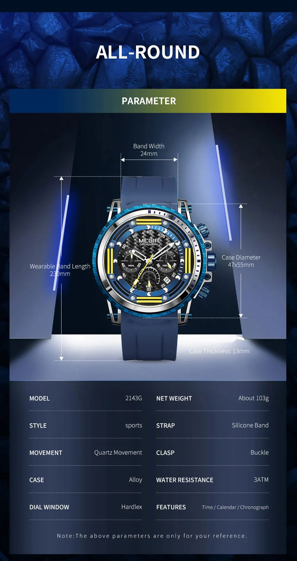 MEGIR Watches for Men Fashion Chronograph Quartz Watch with Silicone Strap Waterproof Sport Wristwatch relogio часы montre reloj