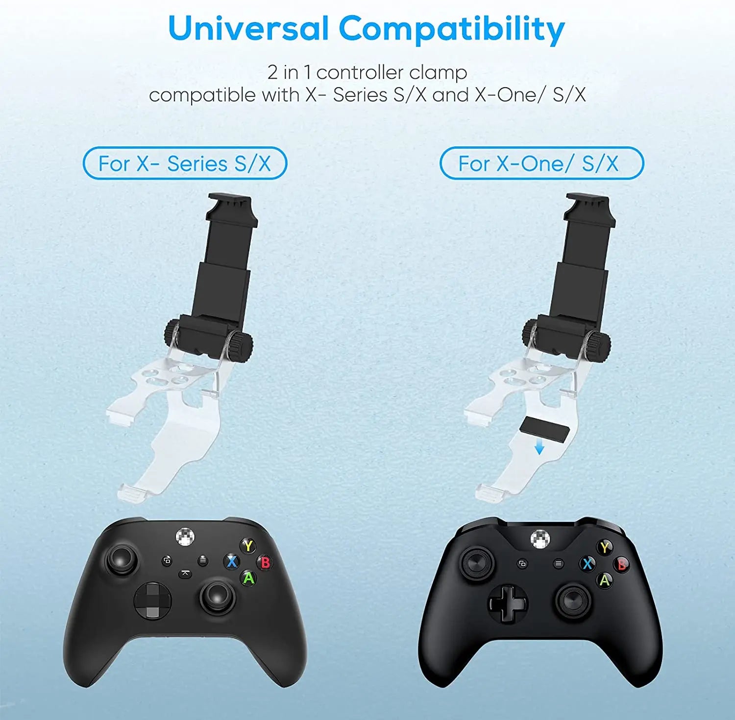 Controller Mobile Gaming Clip Holder Clamp Mount for Xbox Series X/S, Xbox One, Xbox One S/X, Support Android/iPhone System
