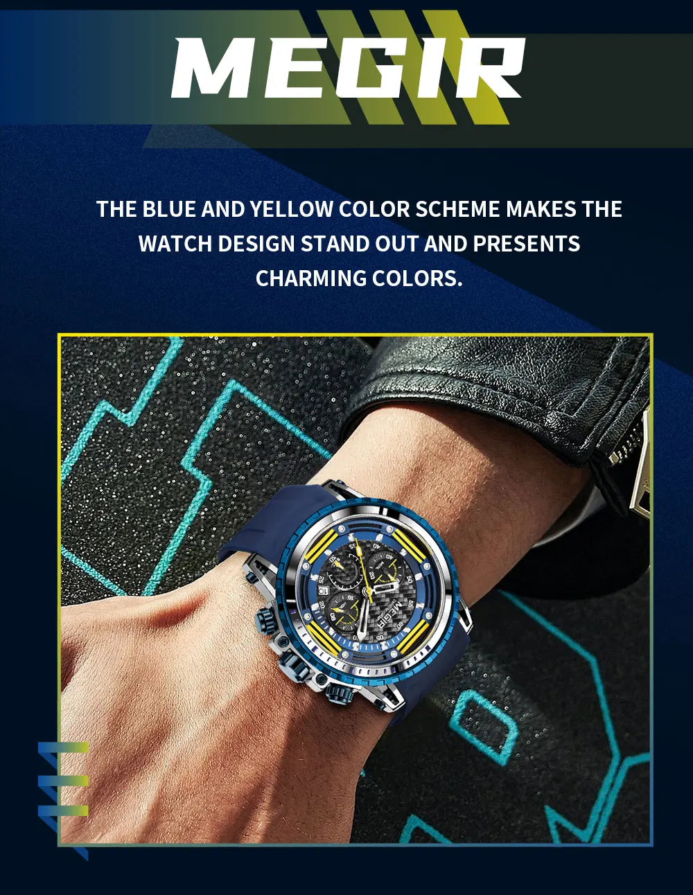 MEGIR Watches for Men Fashion Chronograph Quartz Watch with Silicone Strap Waterproof Sport Wristwatch relogio часы montre reloj