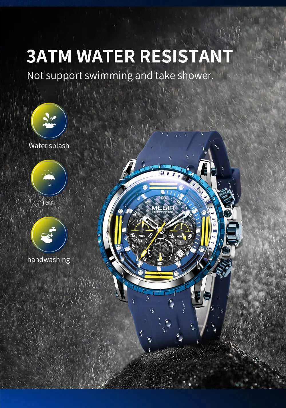 MEGIR Watches for Men Fashion Chronograph Quartz Watch with Silicone Strap Waterproof Sport Wristwatch relogio часы montre reloj