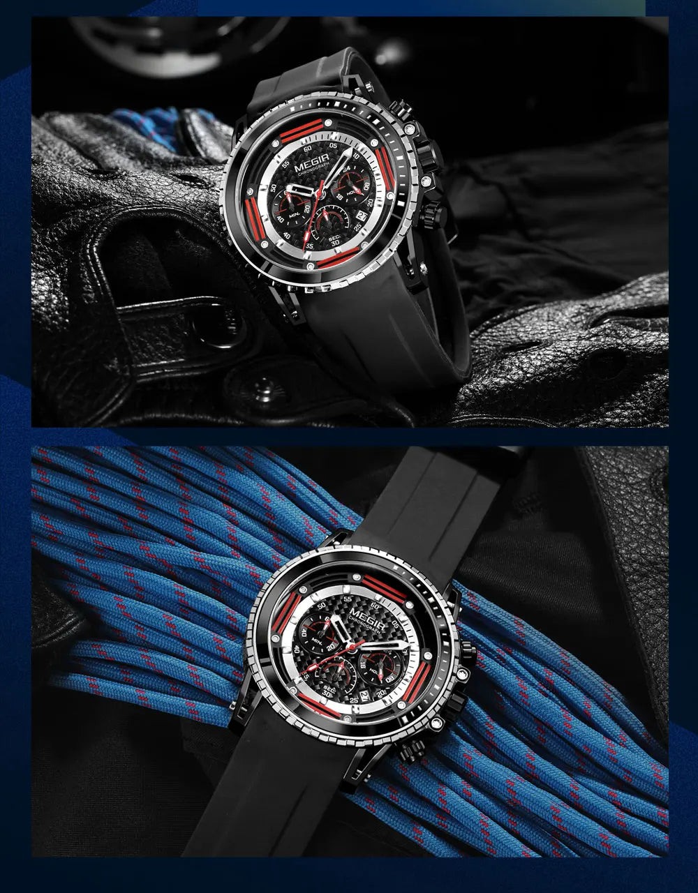 MEGIR Watches for Men Fashion Chronograph Quartz Watch with Silicone Strap Waterproof Sport Wristwatch relogio часы montre reloj