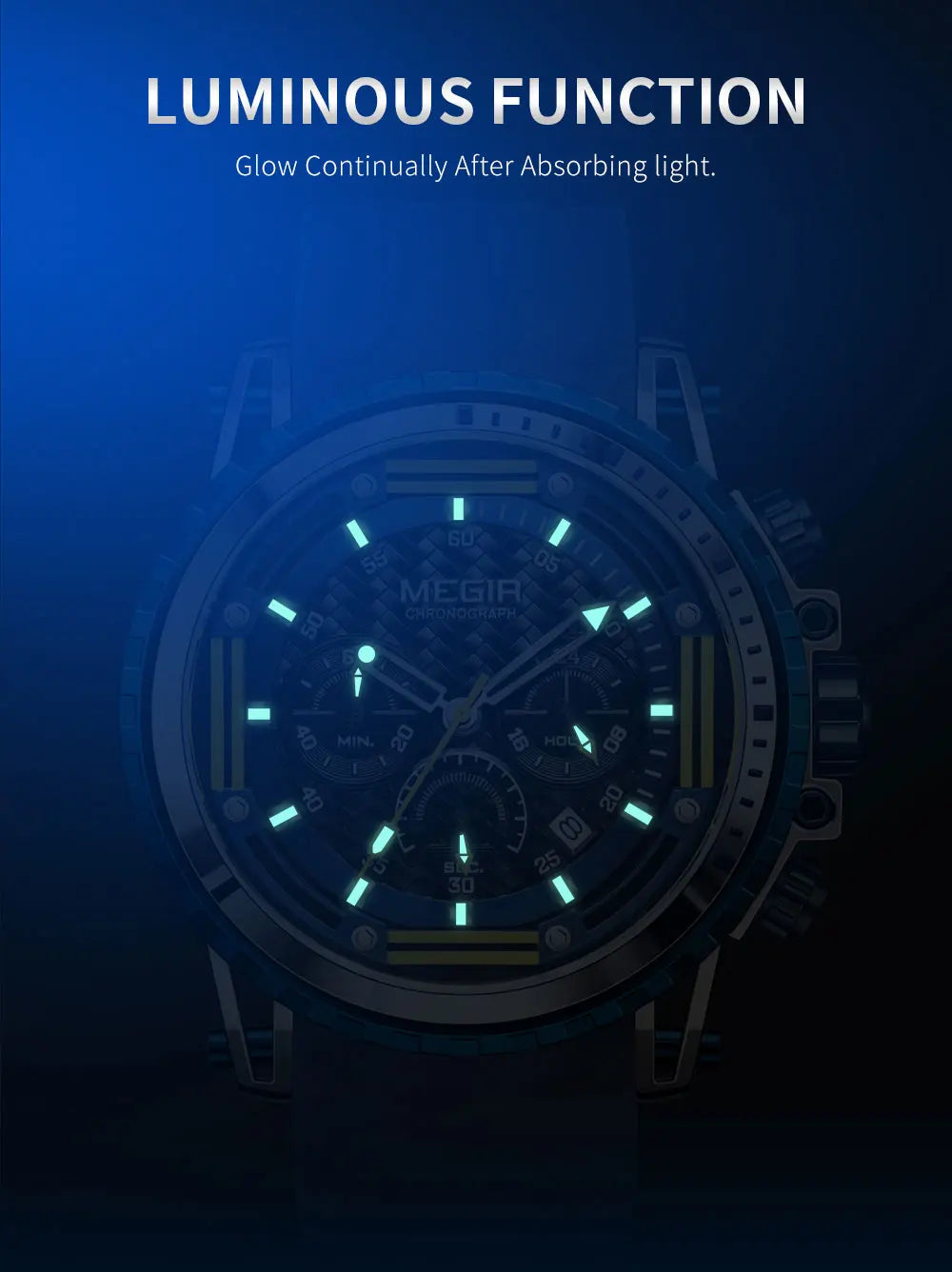 MEGIR Watches for Men Fashion Chronograph Quartz Watch with Silicone Strap Waterproof Sport Wristwatch relogio часы montre reloj