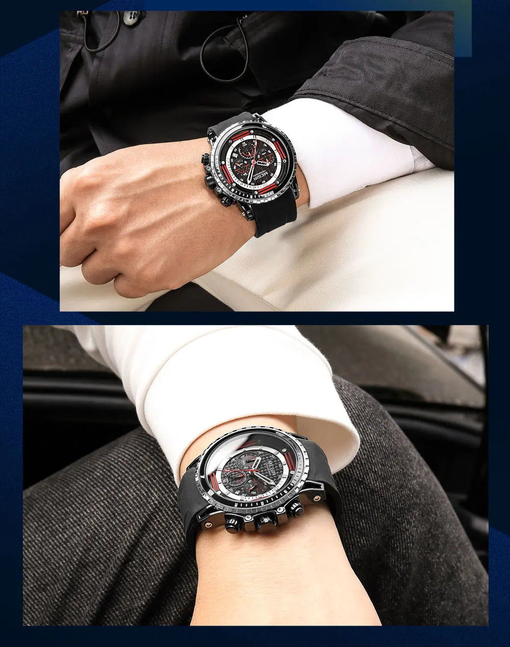 MEGIR Watches for Men Fashion Chronograph Quartz Watch with Silicone Strap Waterproof Sport Wristwatch relogio часы montre reloj