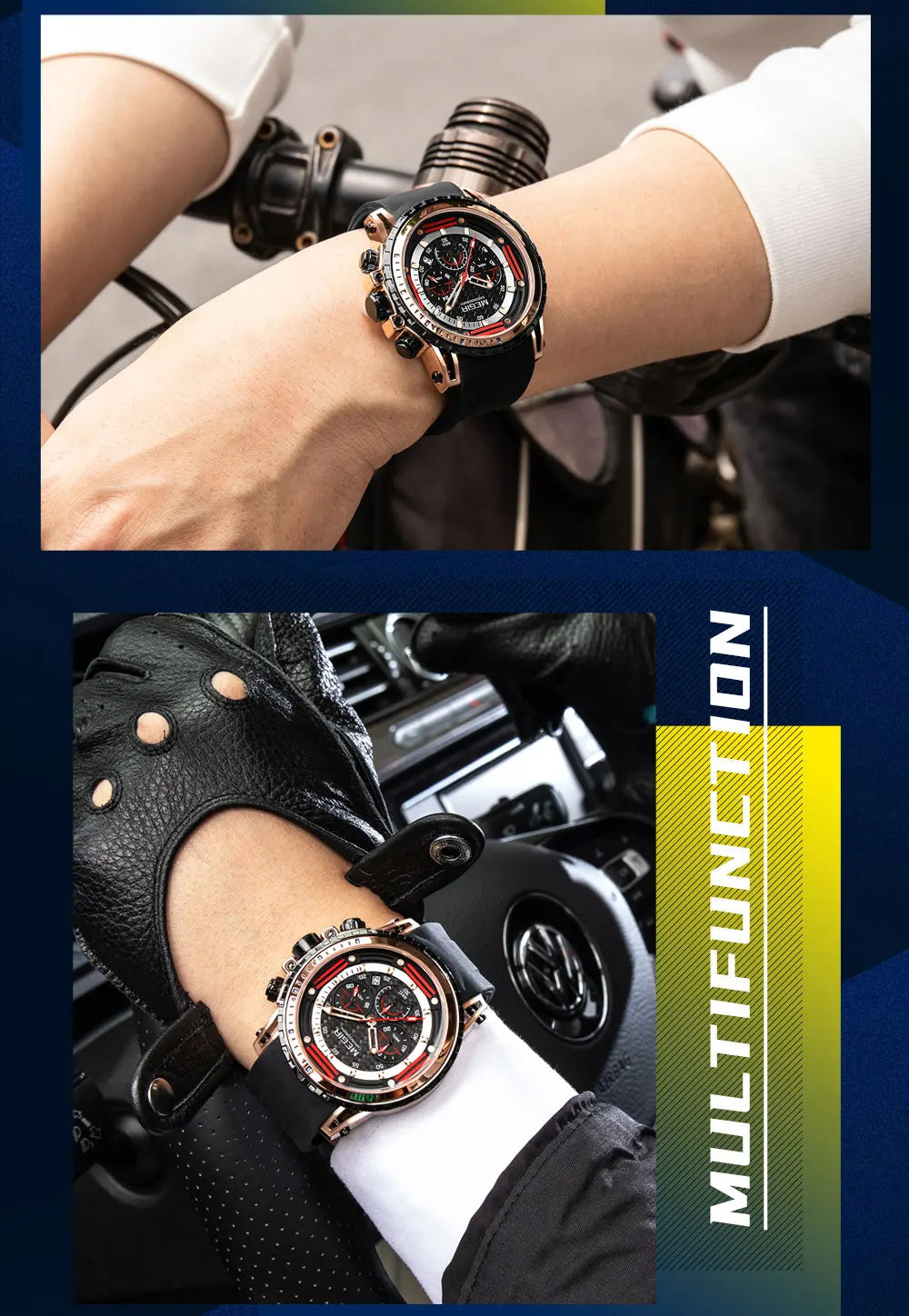 MEGIR Watches for Men Fashion Chronograph Quartz Watch with Silicone Strap Waterproof Sport Wristwatch relogio часы montre reloj