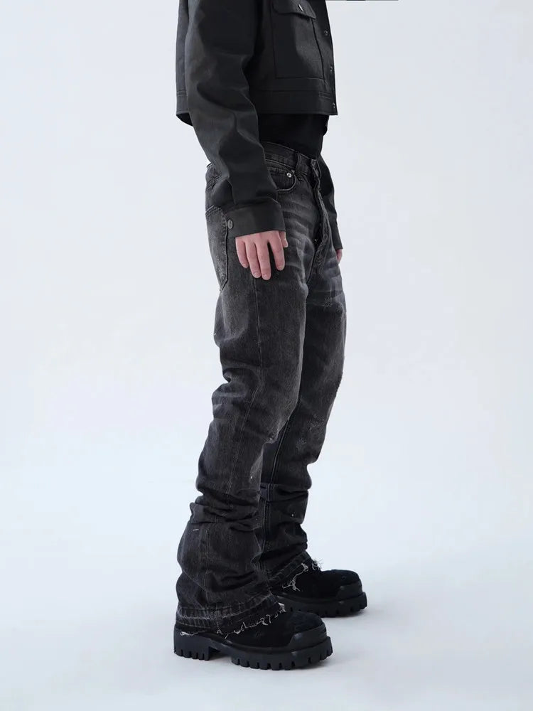 2025 American Retro Y2K Streetwear Washed Black Slim Flared Jeans Pants For Men Clothing Luxury Cotton Long Trousers Ropa Hombre