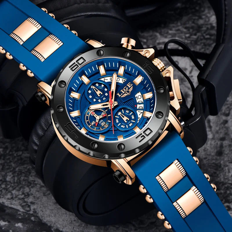 LIGE New Sport Chronograph Mens Watches Top Brand Luxury Full Steel Quartz Clock Waterproof Big Dial Watch Men Montre Homme+Box
