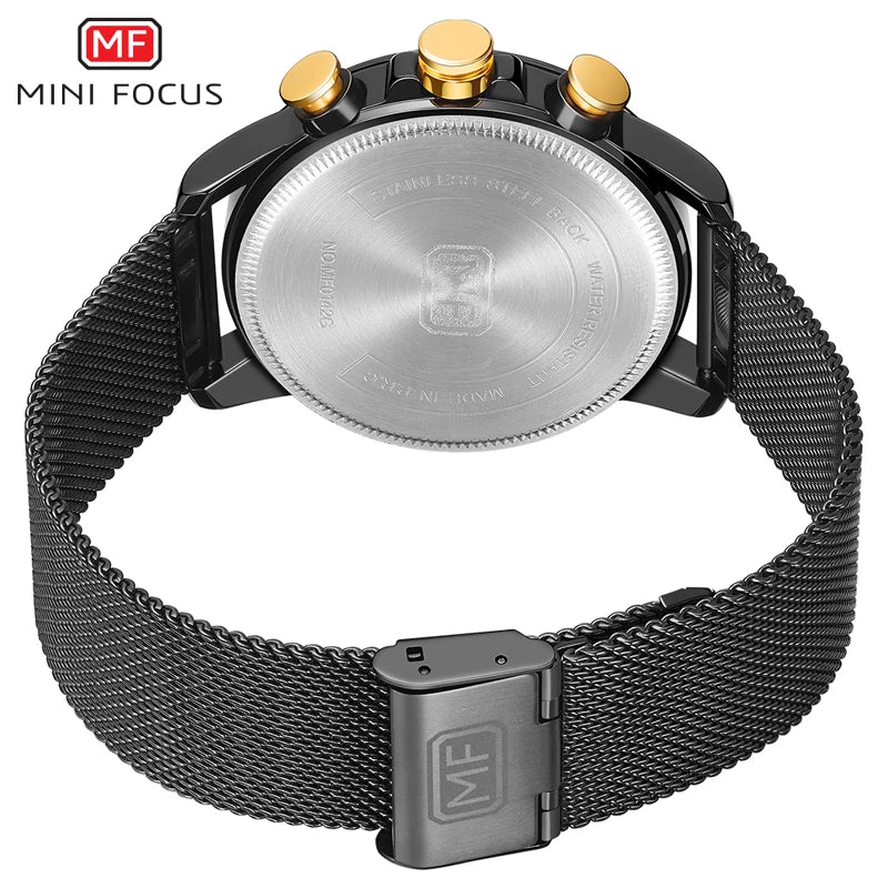 Three Sub-dials Six-hand Watch Waterproof Luminous Date Milane Montre De Luxe Homme Quartz Clock Mesh Strap Sports Watch MF0142G