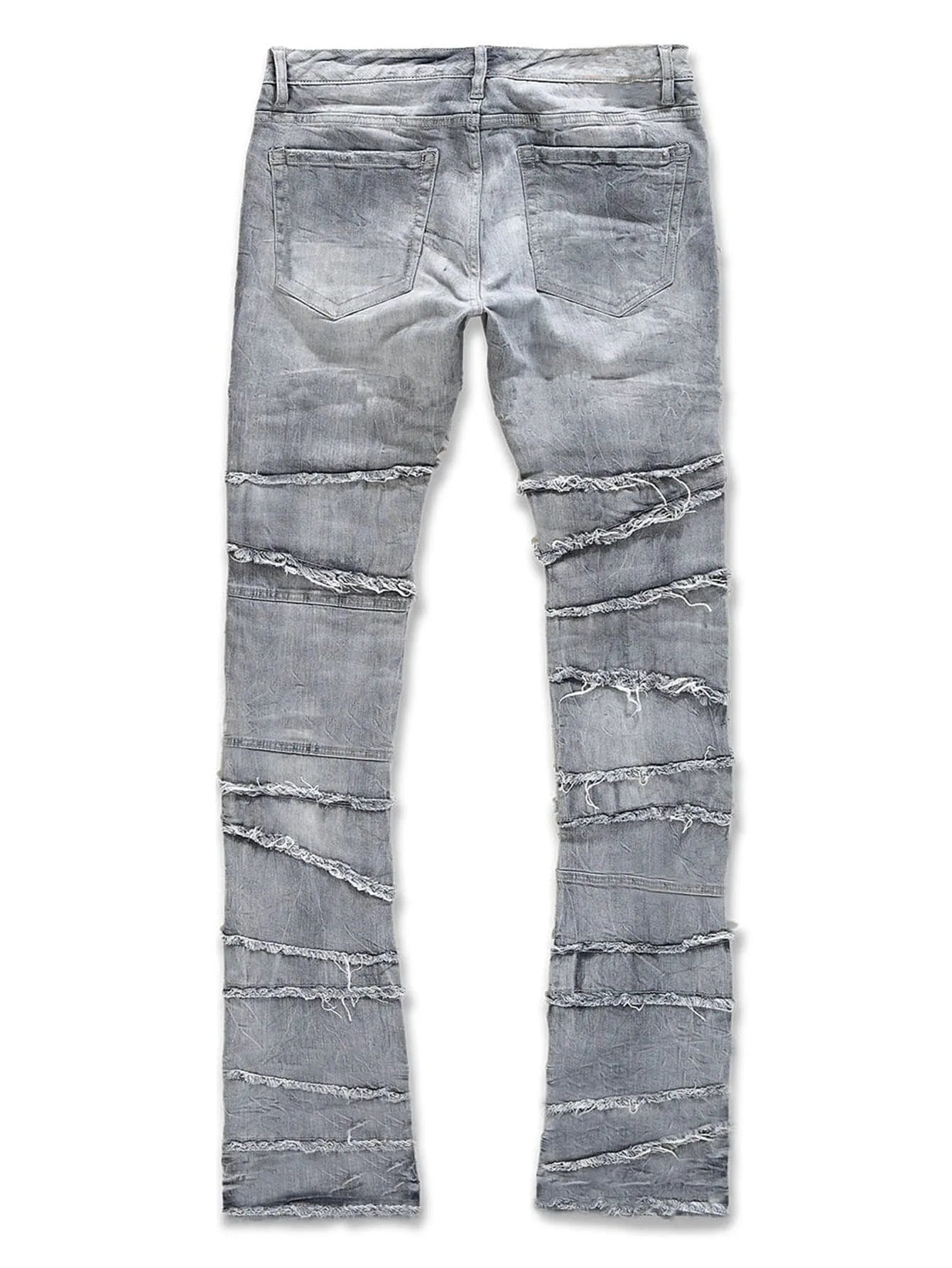 2025 New Flared Jeans Men's Fit Stacked Jeans Ripped Slim Fit Patch Distressed Destroyed Denim Pants Hip Hop Streetwear Trouser
