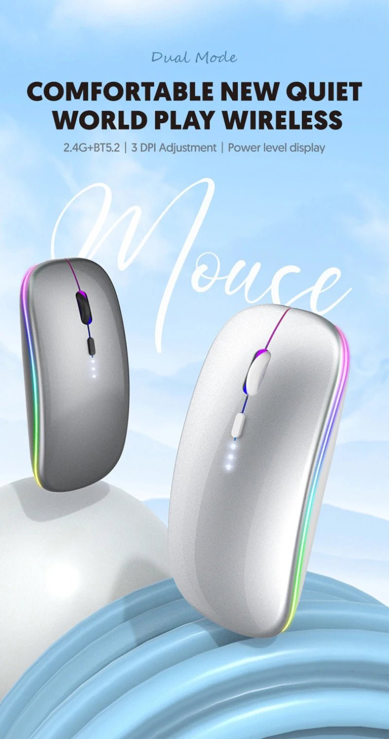 LED Wireless Mouse For Laptop Tablet PC Bluetooth RGB Rechargeable Mouses 2.4G+Bluetooth Silent Mice Backlit Gaming Mouse