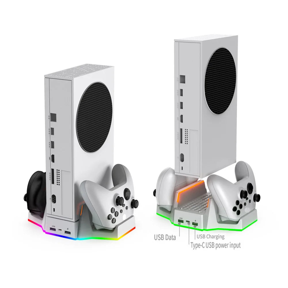 Multifunctional Charging Base for XBOX S with Cooling Fans+Dual Controller Charging,RGB Ambient Lighting.Console Cooling Stand