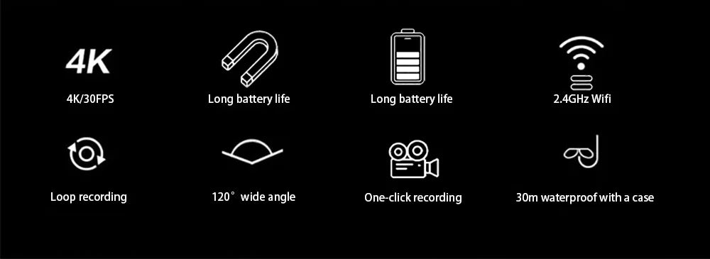 4K Action Camera Body Cam WiFi POV Thumb Cam Waterproof Wearable Sports Mini Snapcam Walking Fishing Vlogging Cycling Riding