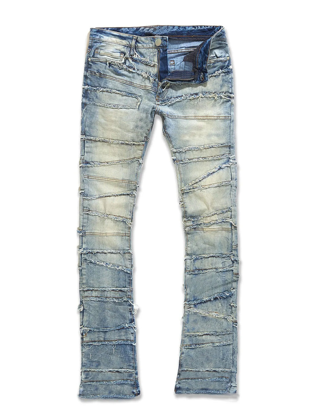 2025 New Flared Jeans Men's Fit Stacked Jeans Ripped Slim Fit Patch Distressed Destroyed Denim Pants Hip Hop Streetwear Trouser