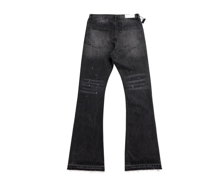 2025 American Retro Y2K Streetwear Washed Black Slim Flared Jeans Pants For Men Clothing Luxury Cotton Long Trousers Ropa Hombre