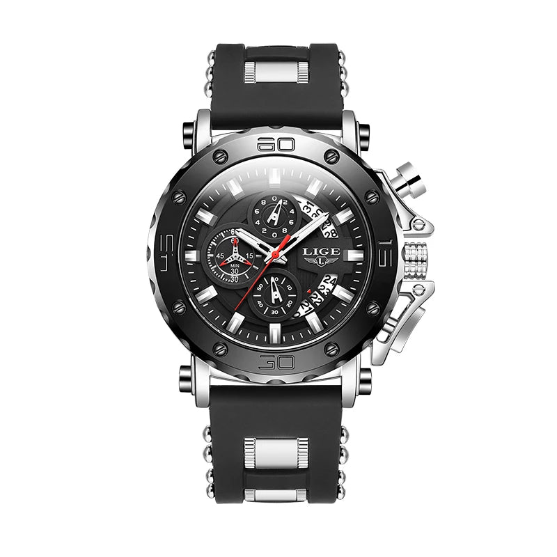 LIGE New Sport Chronograph Mens Watches Top Brand Luxury Full Steel Quartz Clock Waterproof Big Dial Watch Men Montre Homme+Box