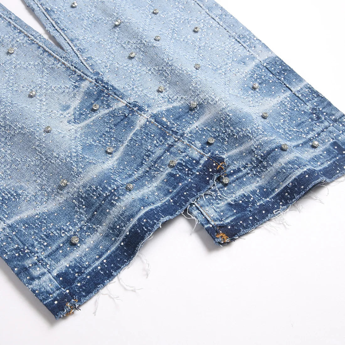 Denim Flare Pants Men Jeans Rhinestones Distressed Mid Waist Vintage Denims Male Washed Trousers Boot Cut 2026 Streetwear