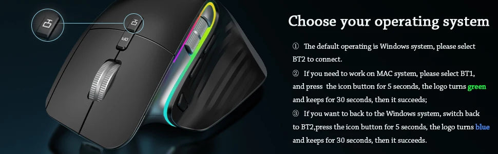 Wireless Gaming Mouse Ergonomic Bluetooth for Laptop Silence USB-C RGB Rechargeable 5 DPI 9 Multi Button for Computer PC Tablet