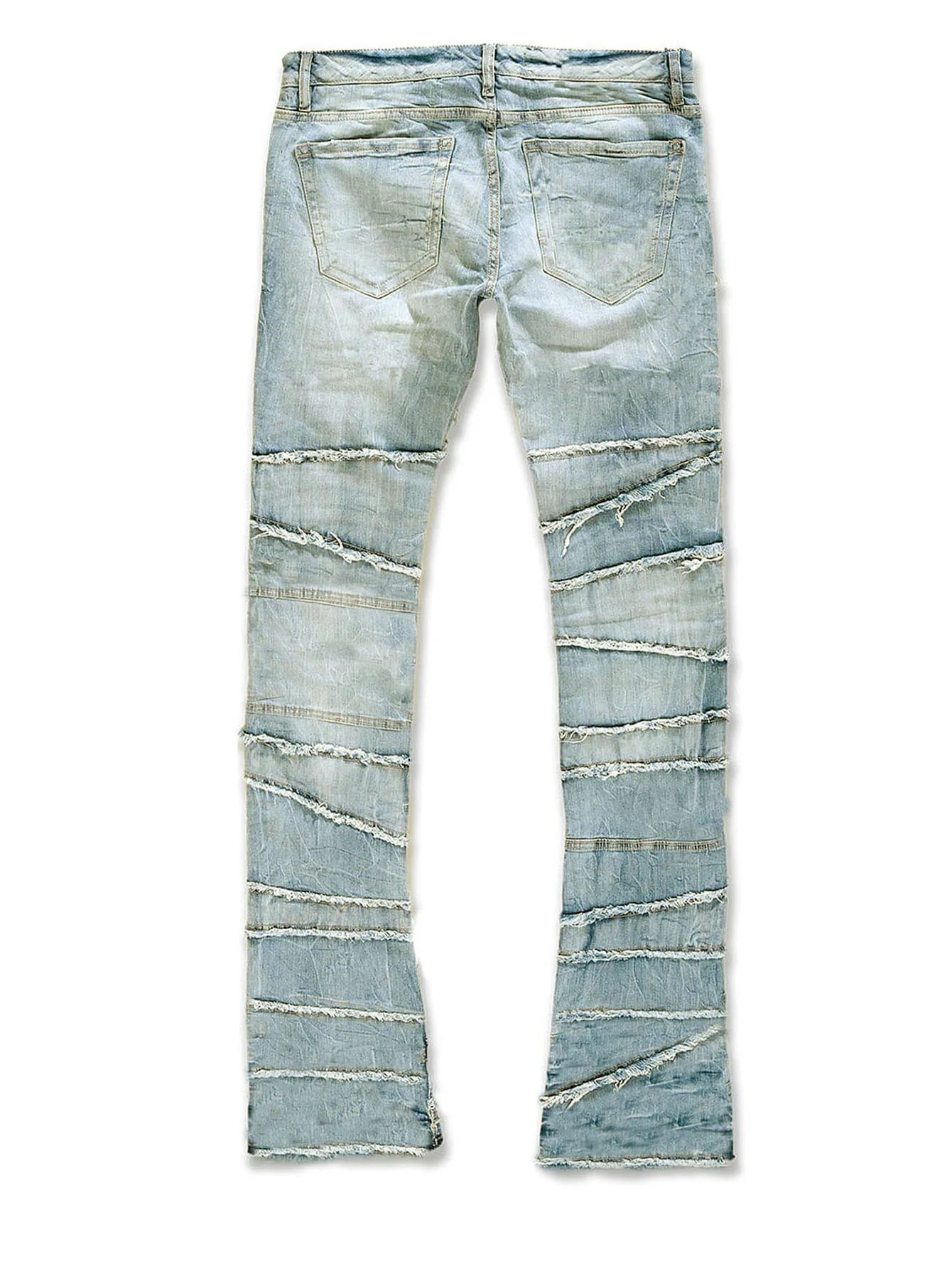 2025 New Flared Jeans Men's Fit Stacked Jeans Ripped Slim Fit Patch Distressed Destroyed Denim Pants Hip Hop Streetwear Trouser
