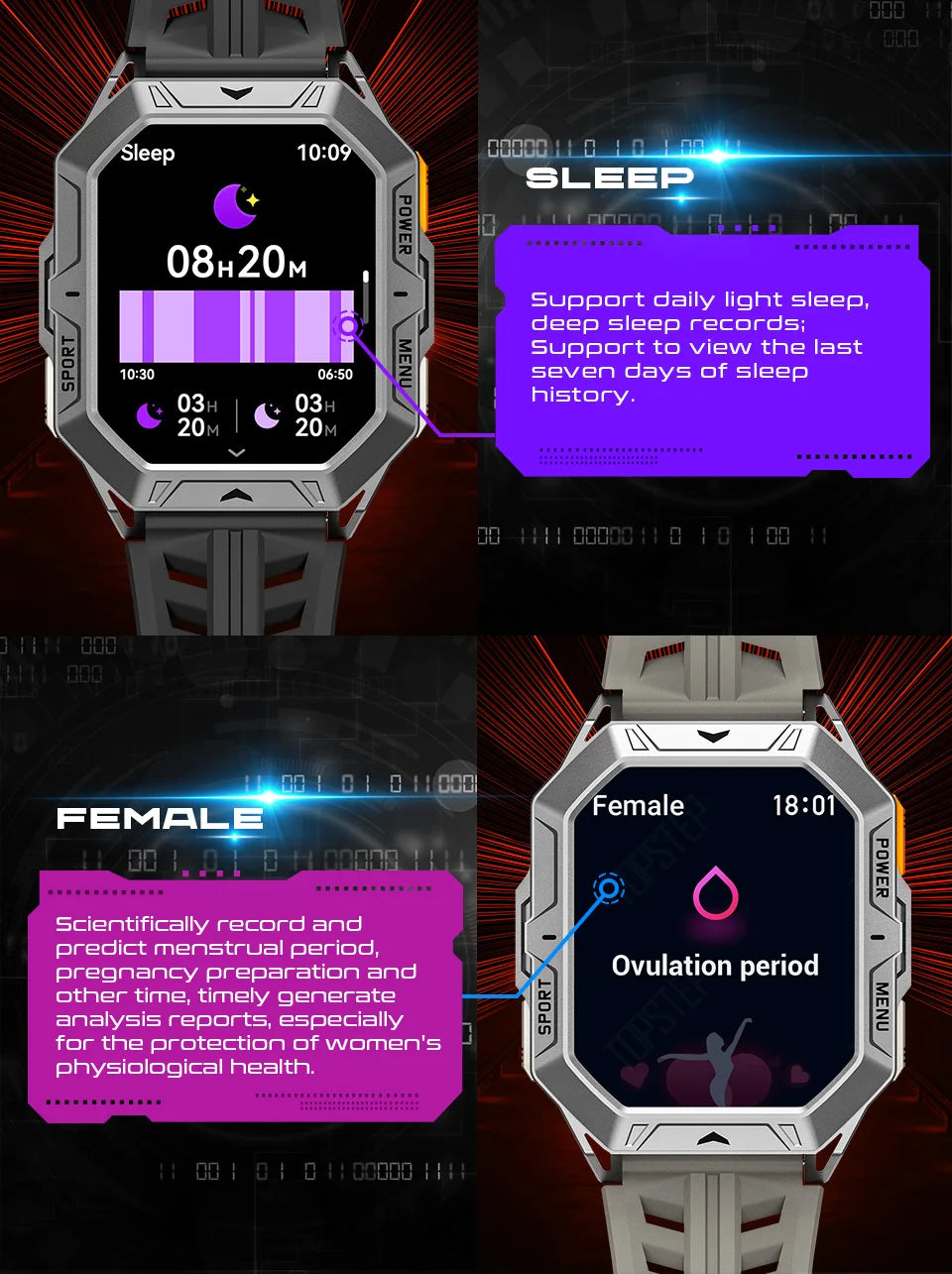 AMOLED Smart Watch Men 1000mAh Battery Calling Voice Assistant Health Monitor Compass 1ATM Waterproof Outdoor Sport Smartwatch