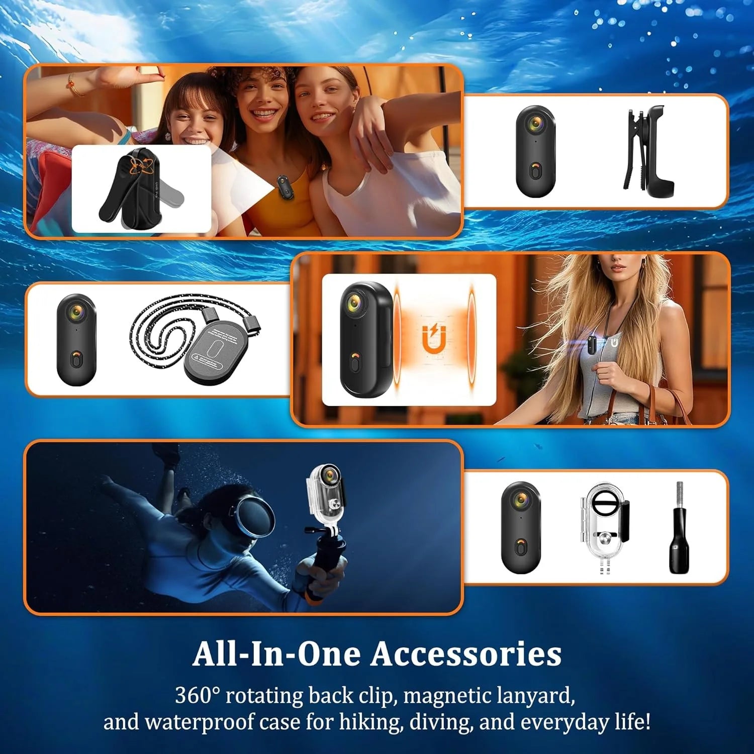 4K Action Camera Body Cam WiFi POV Thumb Cam Waterproof Wearable Sports Mini Snapcam Walking Fishing Vlogging Cycling Riding