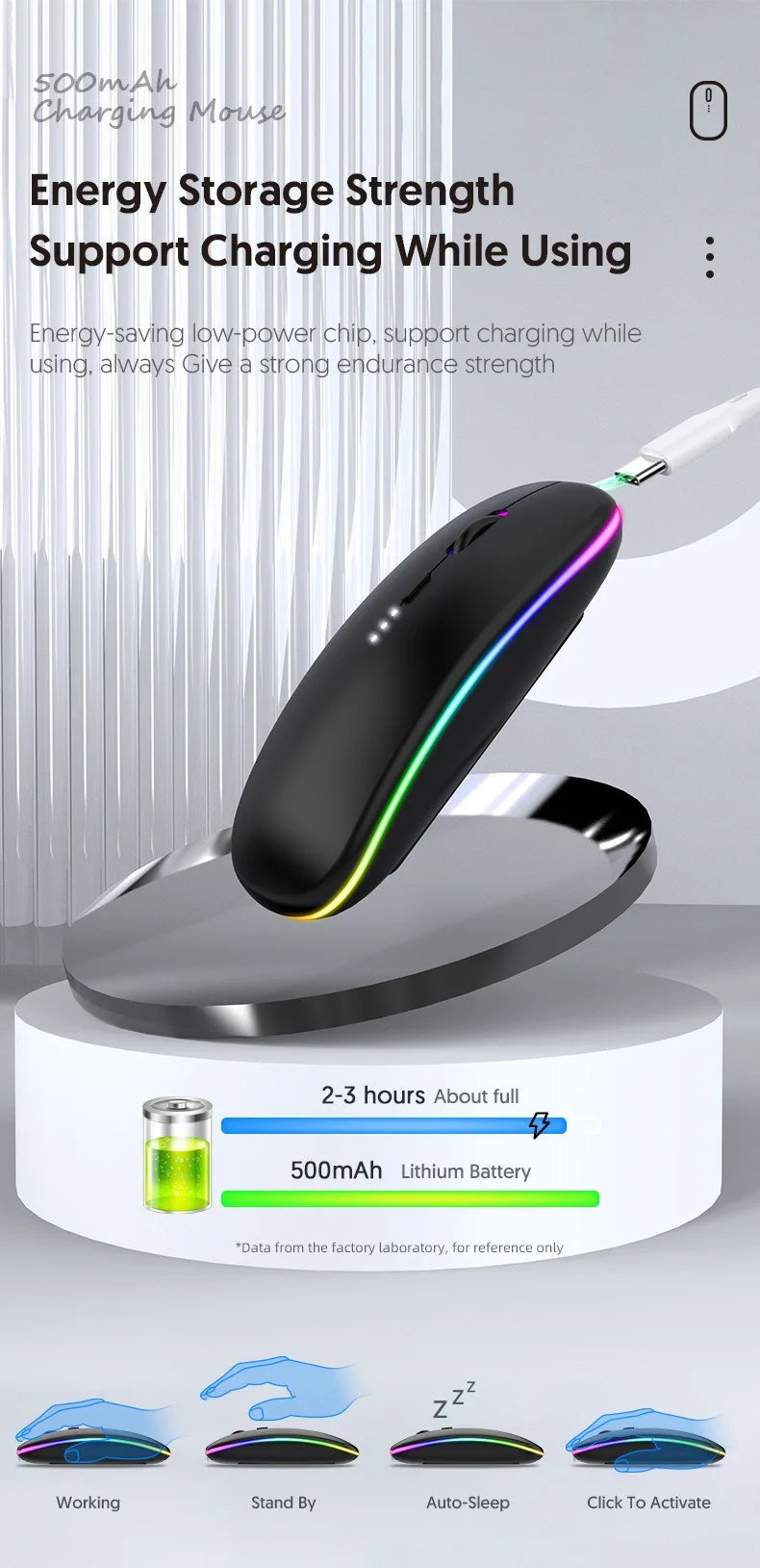 LED Wireless Mouse For Laptop Tablet PC Bluetooth RGB Rechargeable Mouses 2.4G+Bluetooth Silent Mice Backlit Gaming Mouse