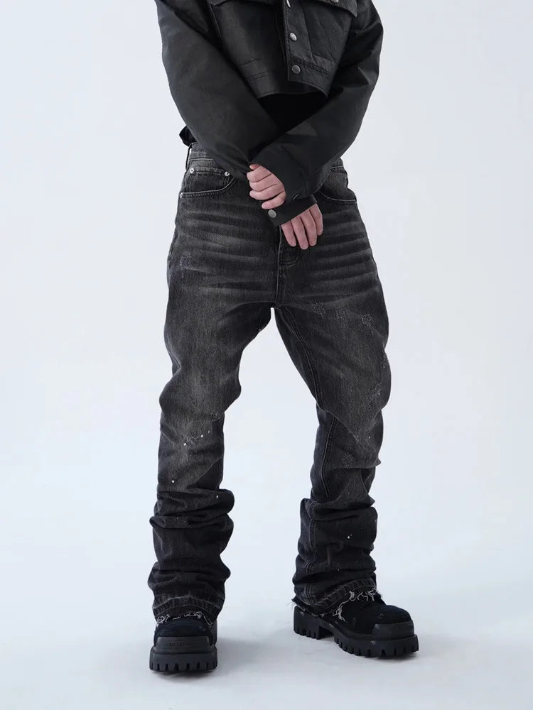 2025 American Retro Y2K Streetwear Washed Black Slim Flared Jeans Pants For Men Clothing Luxury Cotton Long Trousers Ropa Hombre