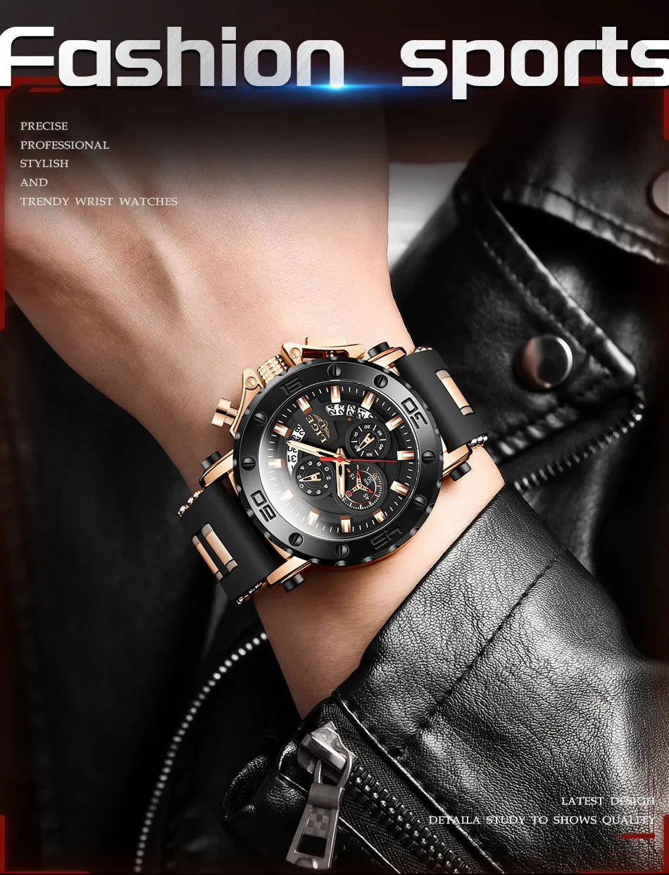LIGE New Sport Chronograph Mens Watches Top Brand Luxury Full Steel Quartz Clock Waterproof Big Dial Watch Men Montre Homme+Box