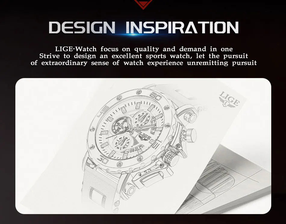 LIGE New Sport Chronograph Mens Watches Top Brand Luxury Full Steel Quartz Clock Waterproof Big Dial Watch Men Montre Homme+Box