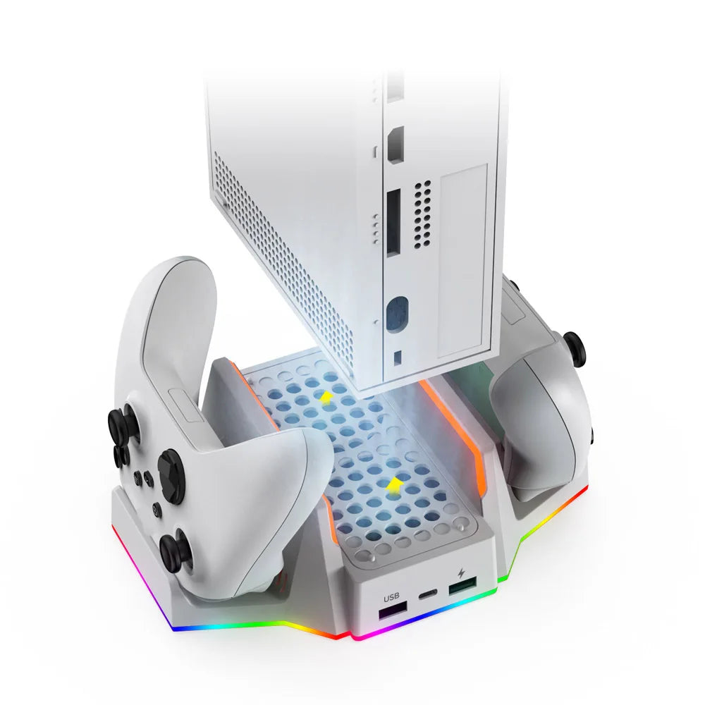 Multifunctional Charging Base for XBOX S with Cooling Fans+Dual Controller Charging,RGB Ambient Lighting.Console Cooling Stand