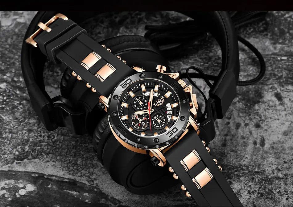 LIGE New Sport Chronograph Mens Watches Top Brand Luxury Full Steel Quartz Clock Waterproof Big Dial Watch Men Montre Homme+Box