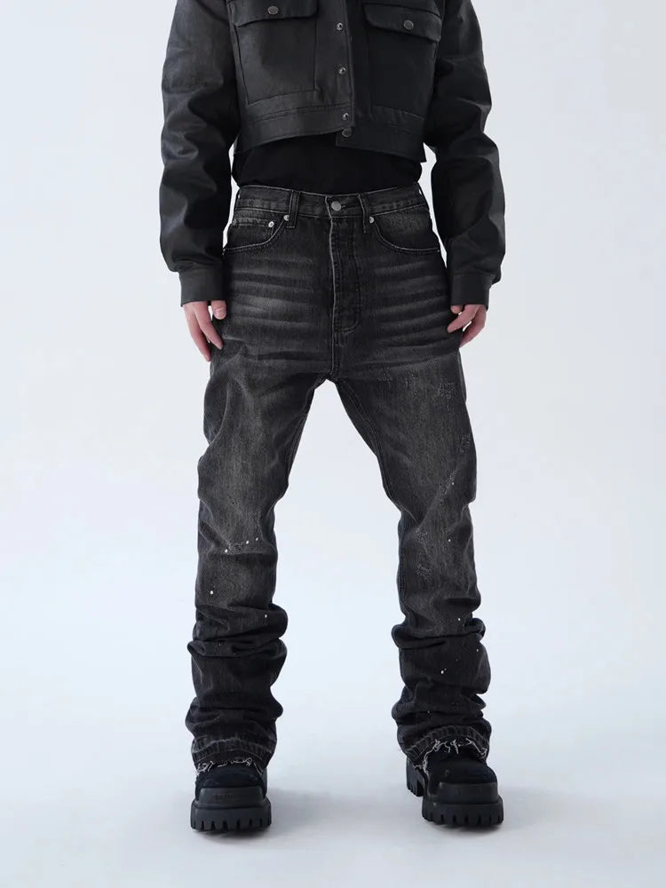 2025 American Retro Y2K Streetwear Washed Black Slim Flared Jeans Pants For Men Clothing Luxury Cotton Long Trousers Ropa Hombre