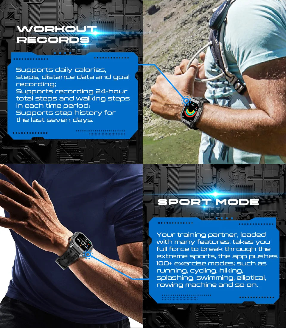 AMOLED Smart Watch Men 1000mAh Battery Calling Voice Assistant Health Monitor Compass 1ATM Waterproof Outdoor Sport Smartwatch