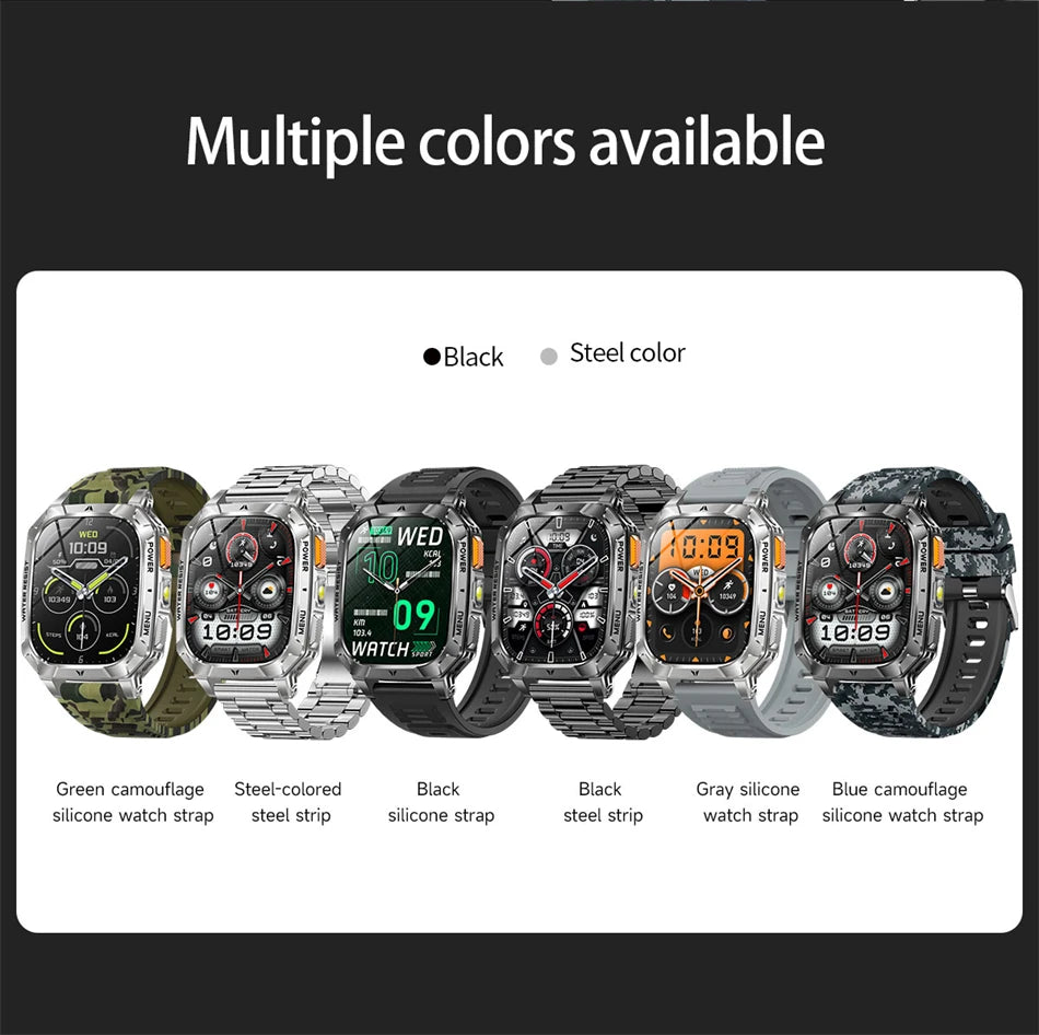 2026 New 2.01" AMOLED Screen Military Grade 1400 mAh Battery Smart Watch Men IP68 Waterproof Sports Fitness BT Call Smartwatches