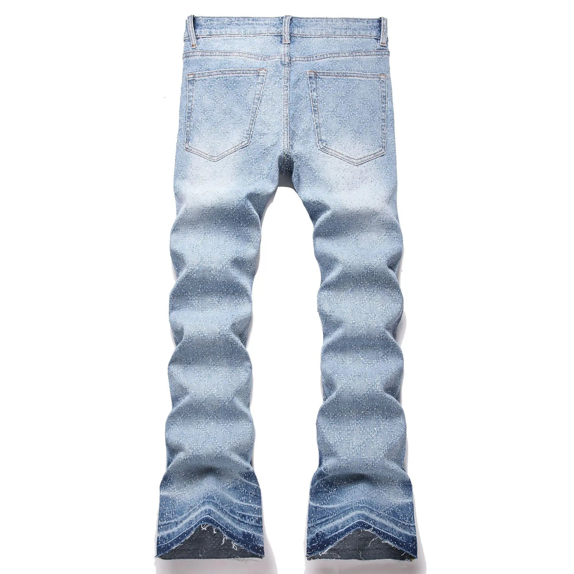 Denim Flare Pants Men Jeans Rhinestones Distressed Mid Waist Vintage Denims Male Washed Trousers Boot Cut 2026 Streetwear