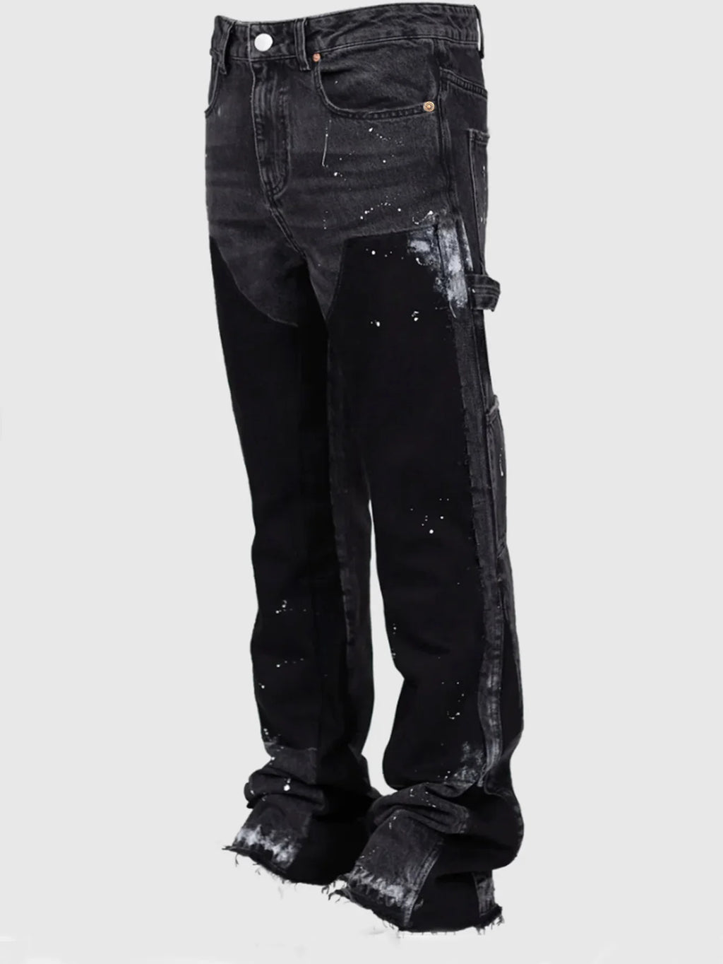 2025 Men's Fashion Jeans Work Pants, European and American Fashion Workwear Elastic Patchwork Denim Layered Flared Pants S-XXL