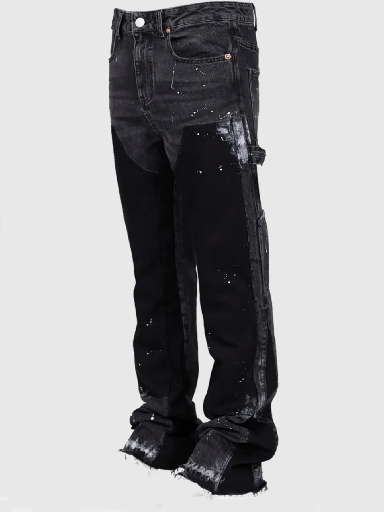 2025 Men's Fashion Jeans Work Pants, European and American Fashion Workwear Elastic Patchwork Denim Layered Flared Pants S-XXL