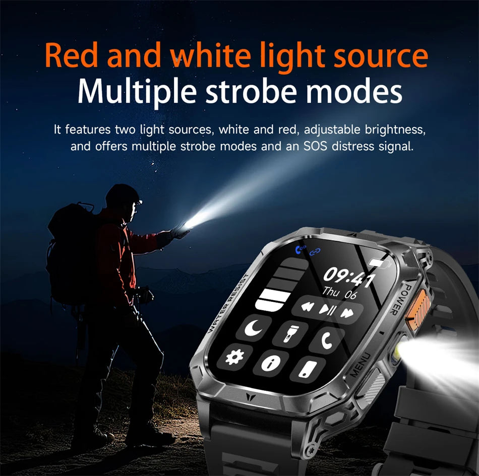 2026 New 2.01" AMOLED Screen Military Grade 1400 mAh Battery Smart Watch Men IP68 Waterproof Sports Fitness BT Call Smartwatches