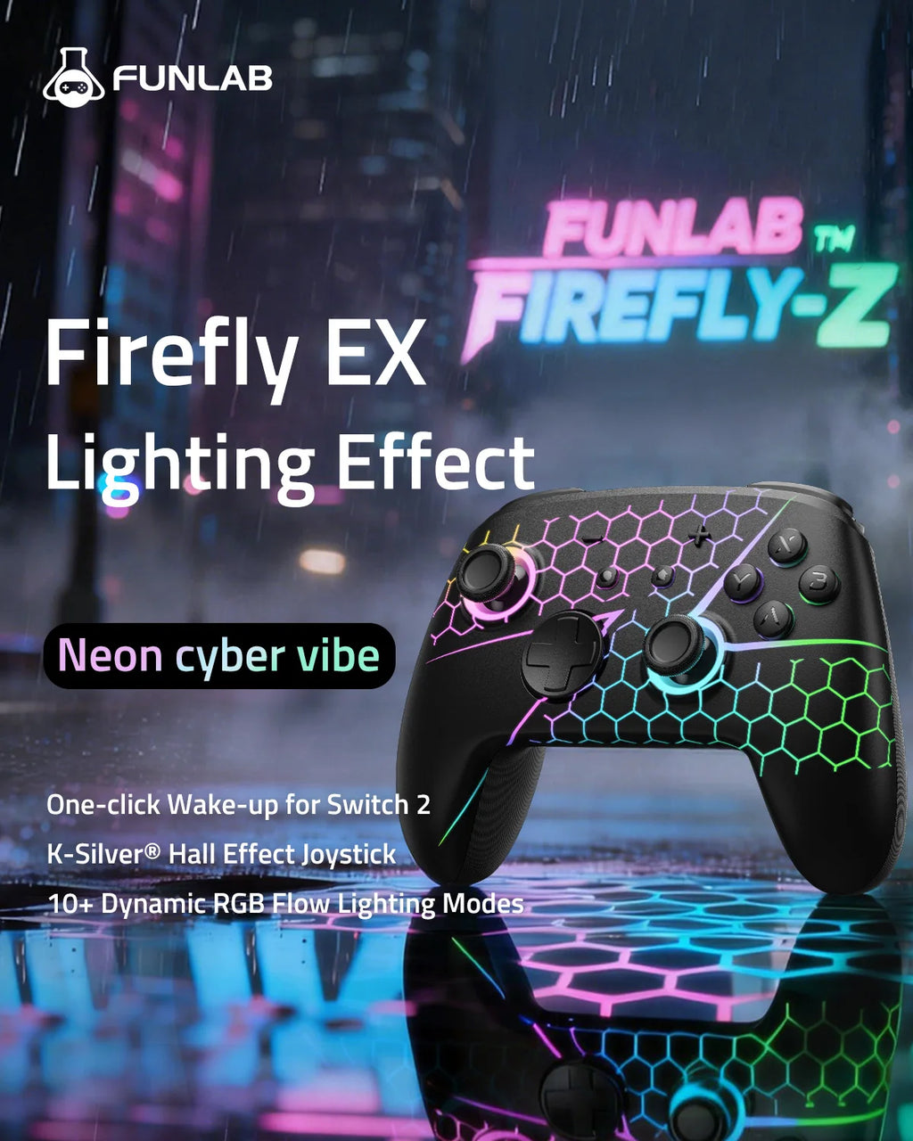 FUNLAB Switch 2 Pro Controller with Hall Effect Controller Wireless Switch Controles Remote Gamepad LED RBG/Paddle/Turbo/Motion