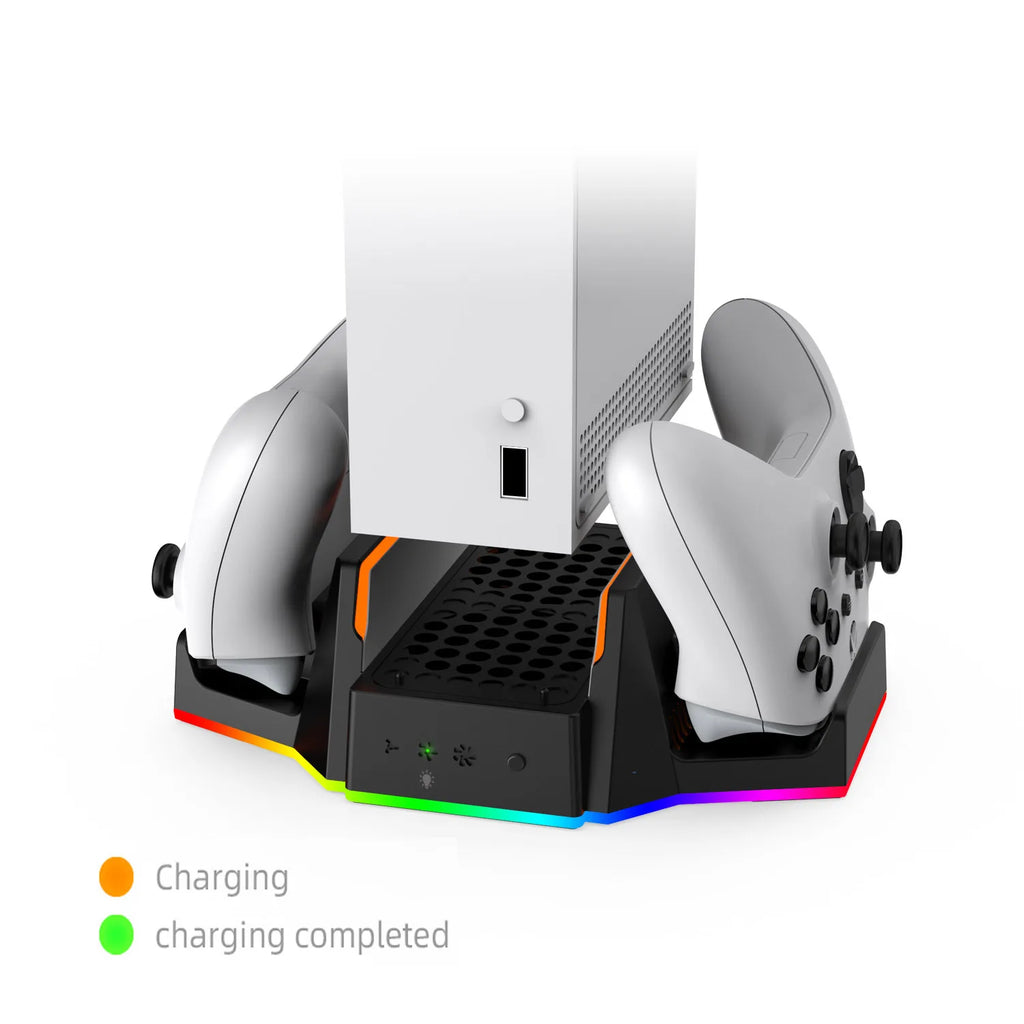 Multifunctional Charging Base for XBOX S with Cooling Fans+Dual Controller Charging,RGB Ambient Lighting.Console Cooling Stand