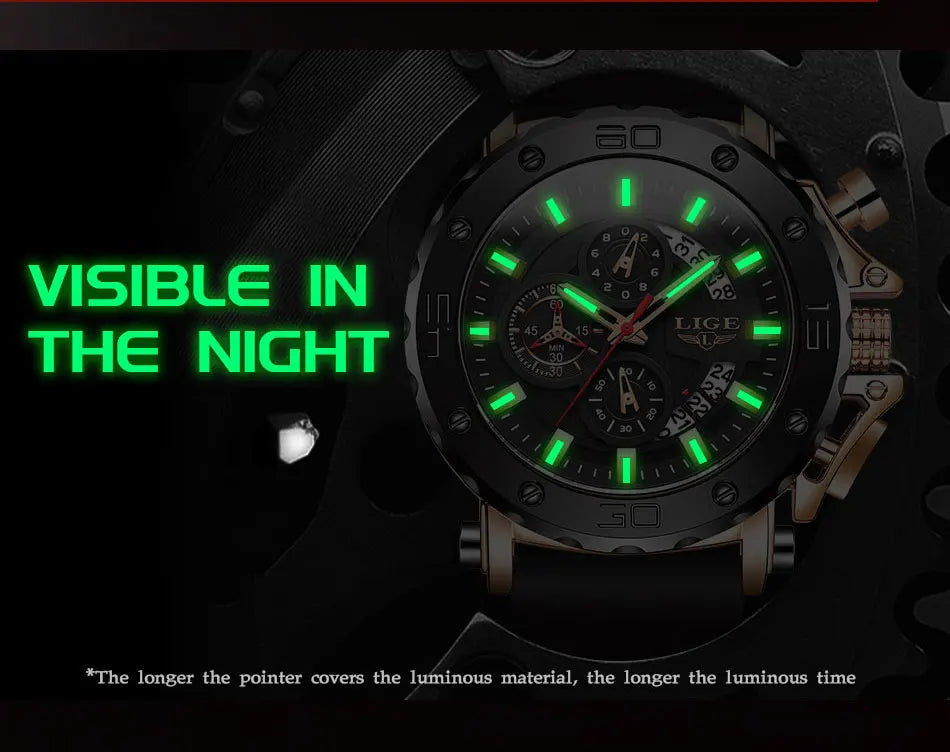 LIGE New Sport Chronograph Mens Watches Top Brand Luxury Full Steel Quartz Clock Waterproof Big Dial Watch Men Montre Homme+Box