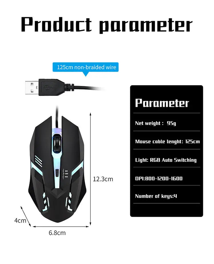 LED Luminous High-quality Ergonomic Gaming Mouse 4-button USB Wired Gaming Mouse for Desktop Laptop Office Computer Gaming Mouse