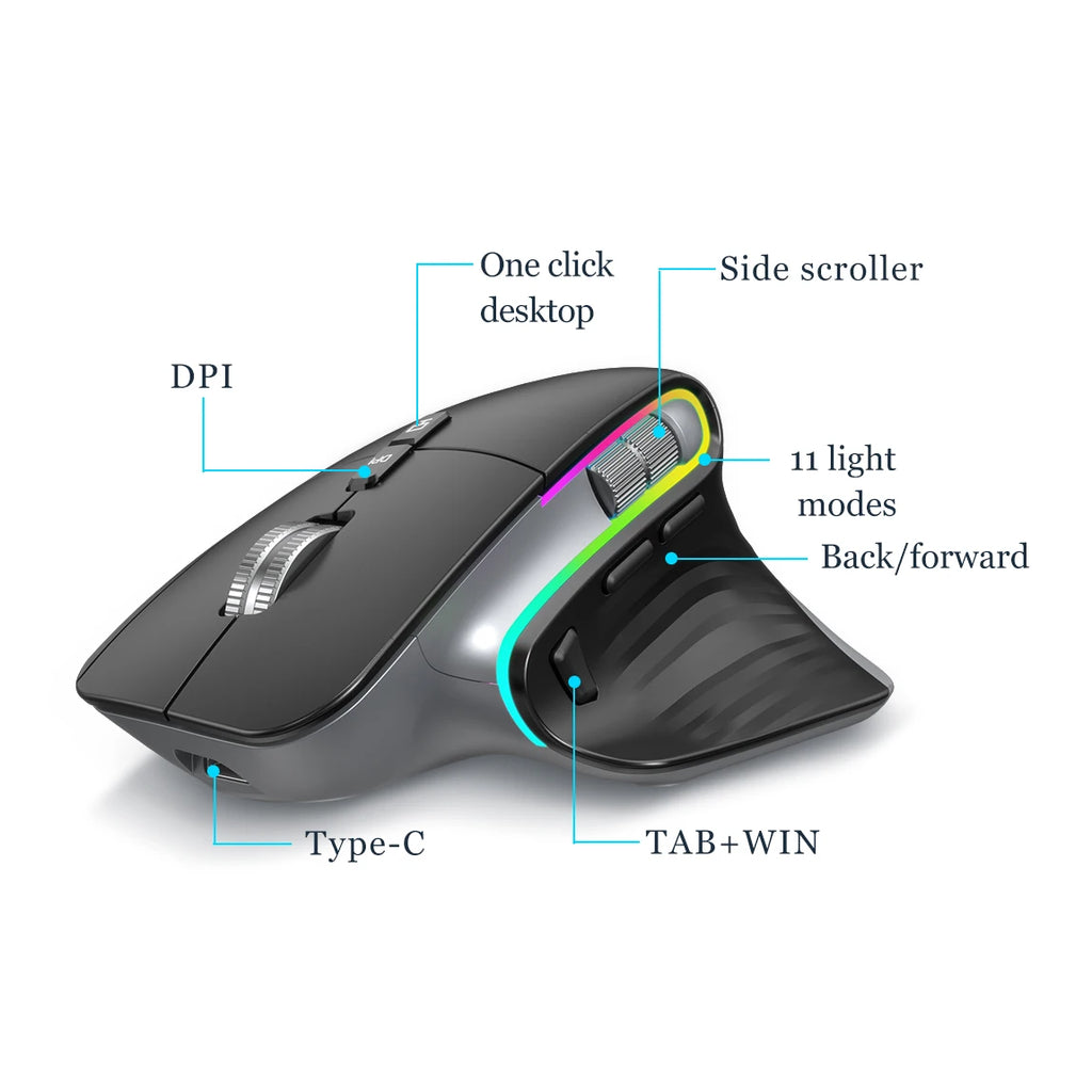 Wireless Gaming Mouse Ergonomic Bluetooth for Laptop Silence USB-C RGB Rechargeable 5 DPI 9 Multi Button for Computer PC Tablet