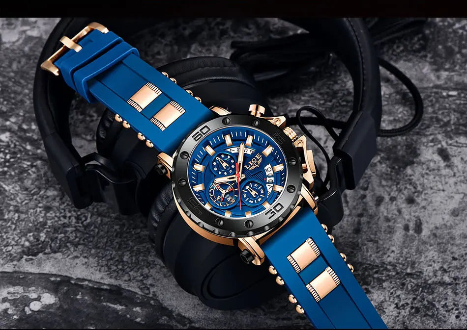 LIGE New Sport Chronograph Mens Watches Top Brand Luxury Full Steel Quartz Clock Waterproof Big Dial Watch Men Montre Homme+Box