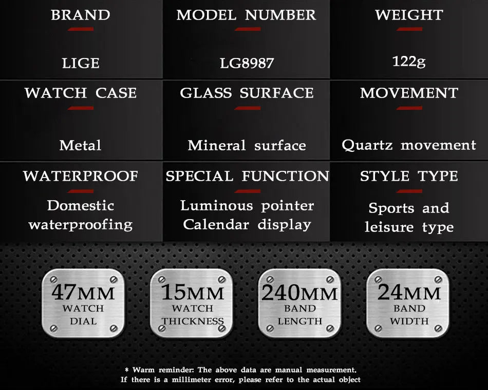LIGE New Sport Chronograph Mens Watches Top Brand Luxury Full Steel Quartz Clock Waterproof Big Dial Watch Men Montre Homme+Box