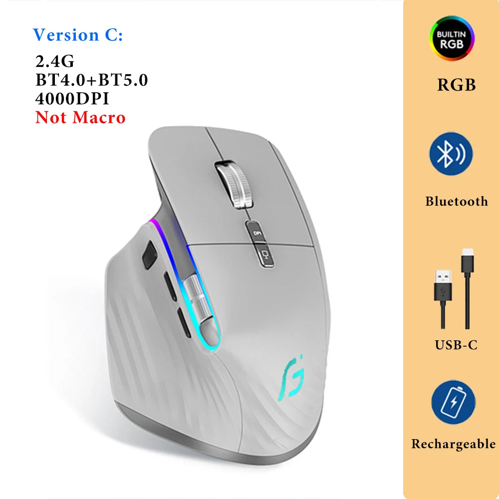 Wireless Gaming Mouse Ergonomic Bluetooth for Laptop Silence USB-C RGB Rechargeable 5 DPI 9 Multi Button for Computer PC Tablet