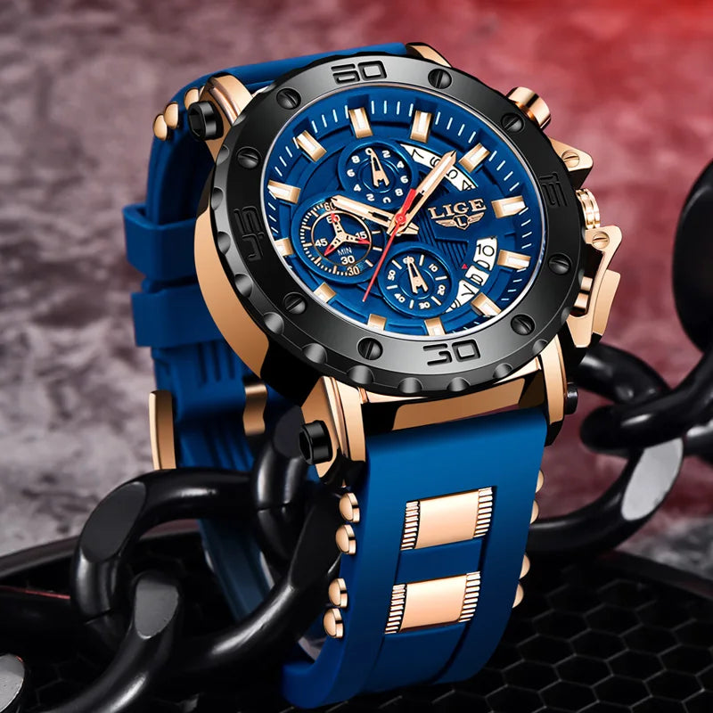 LIGE New Sport Chronograph Mens Watches Top Brand Luxury Full Steel Quartz Clock Waterproof Big Dial Watch Men Montre Homme+Box