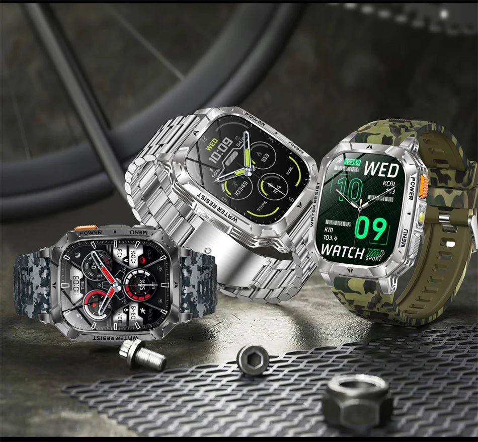 2026 New 2.01" AMOLED Screen Military Grade 1400 mAh Battery Smart Watch Men IP68 Waterproof Sports Fitness BT Call Smartwatches