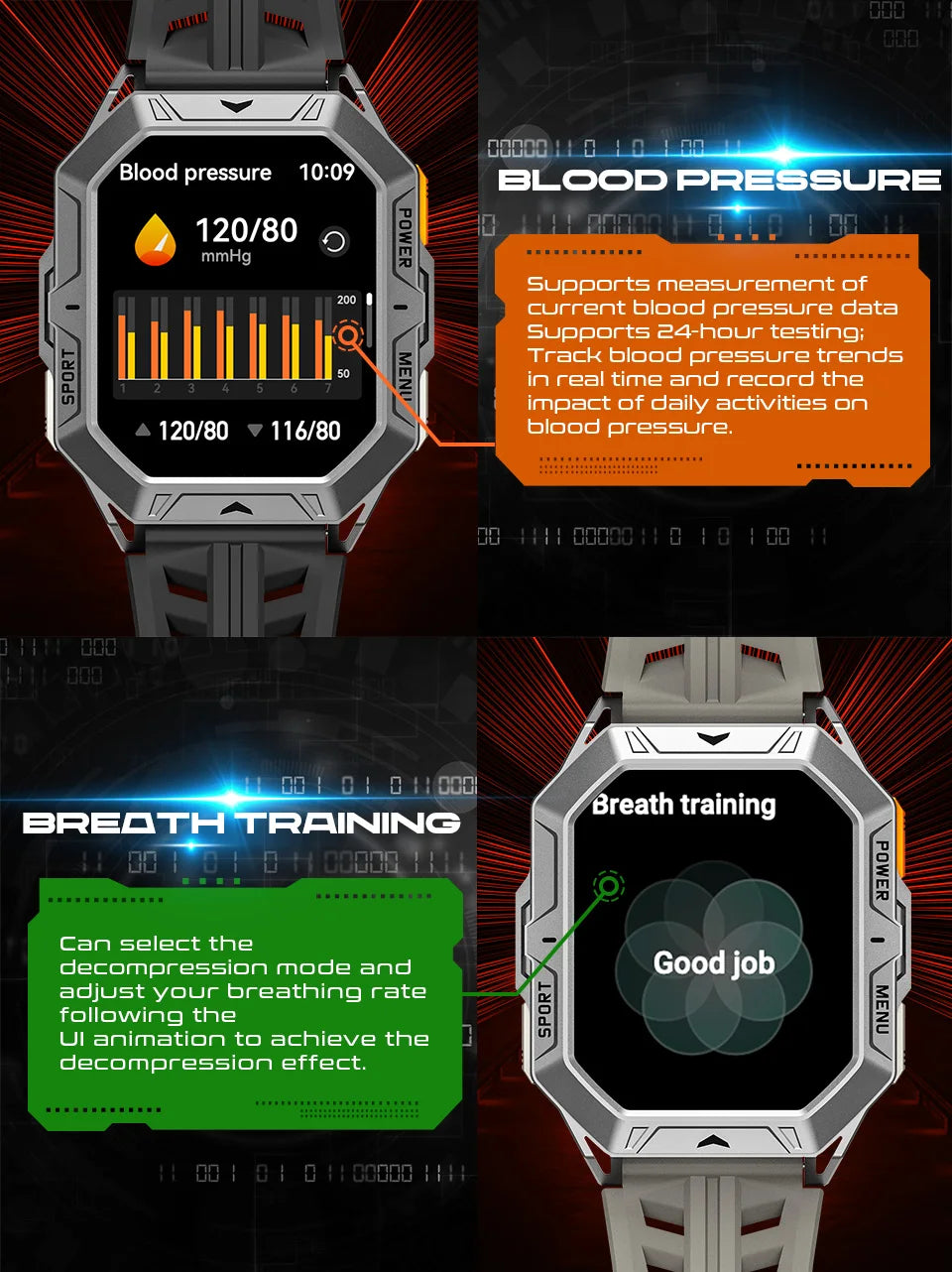 AMOLED Smart Watch Men 1000mAh Battery Calling Voice Assistant Health Monitor Compass 1ATM Waterproof Outdoor Sport Smartwatch