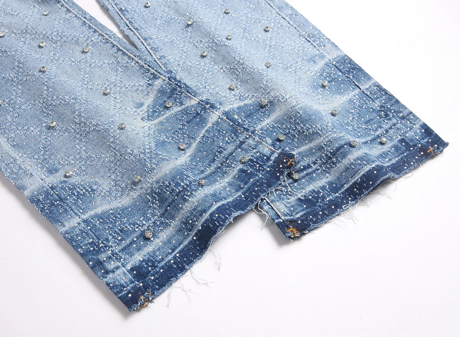 Denim Flare Pants Men Jeans Rhinestones Distressed Mid Waist Vintage Denims Male Washed Trousers Boot Cut 2026 Streetwear